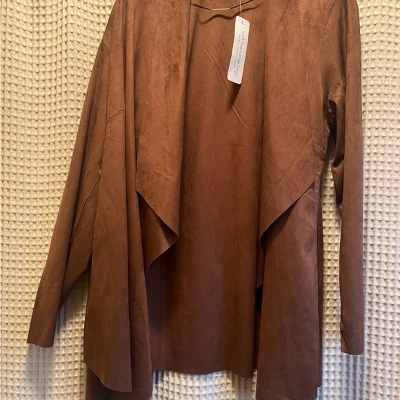 Soft Surroundings Shape Drape Faux Suede Jacket in Saddle Brown-Size L | NWT - Picture 3 of 8